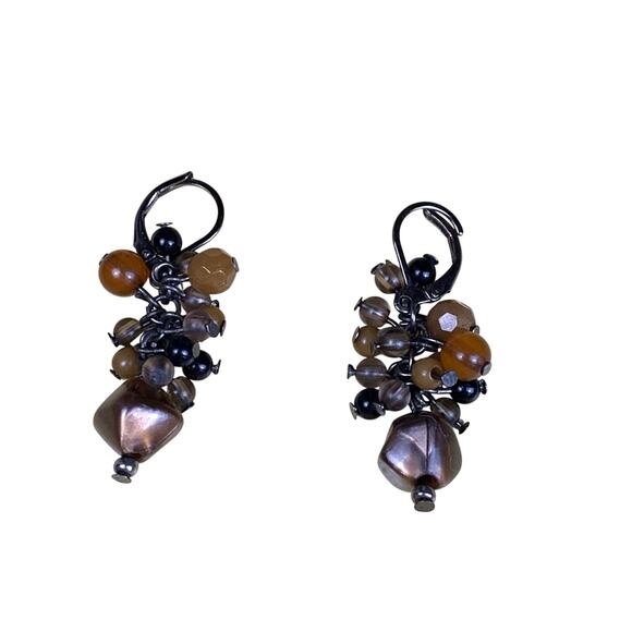 Bundle of 4 Brown Crystal & Bead Cluster Earrings Vintage Style Boho Statement - Picture 9 of 10
